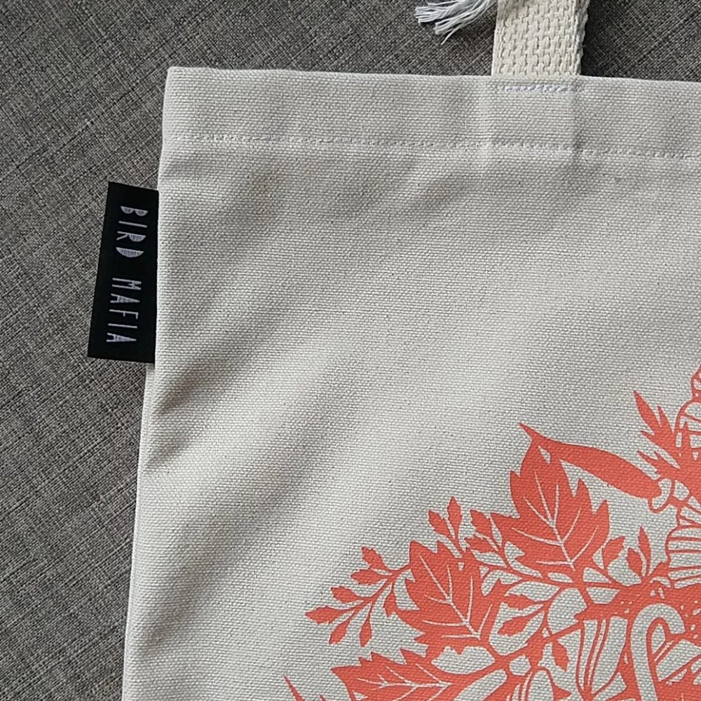 Bird Mafia Handmade Stay Wild Organic Canvas Bag White & Orange